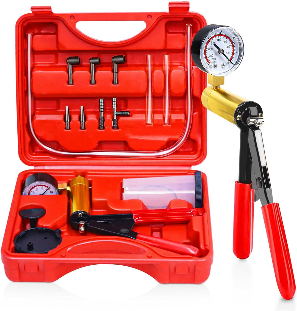 Portable Handheld Vacuum Pump Tester with Gauge and Brake Bleeder Kit for Automotive Maintenance