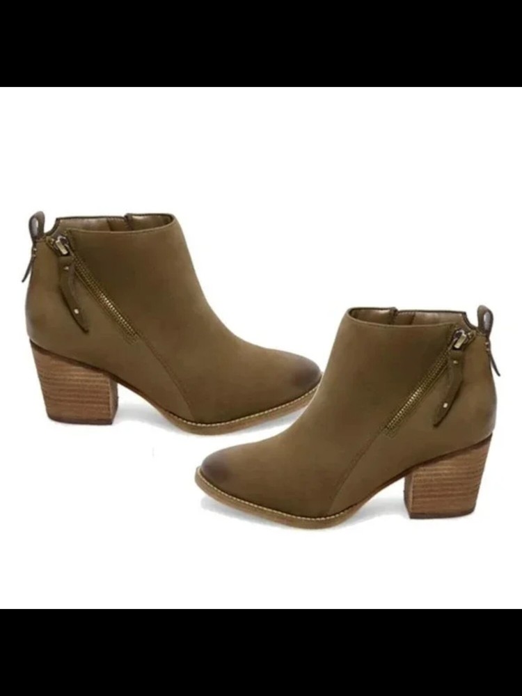 AQUA COLLEGE Womens Green Back Nancy Toe Block Heel Leather Booties 8.5 M