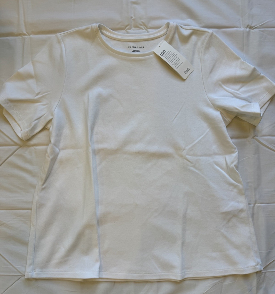 NWT EILEEN FISHER Cotton Jersey T-Shirt White Crew Neck Short Sleeve Size S
