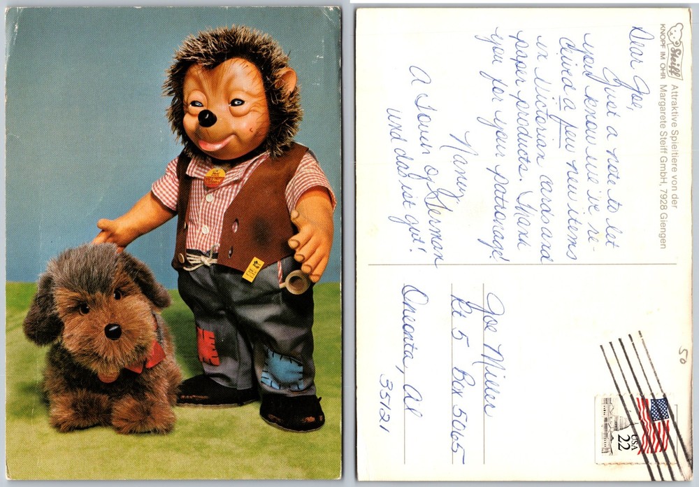 Continental Hedgehog And Dog Postcard