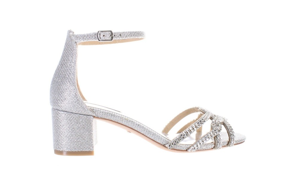Badgley Mischka Womens Sonya Silver Ankle Strap Heels Size 5.5 7693356