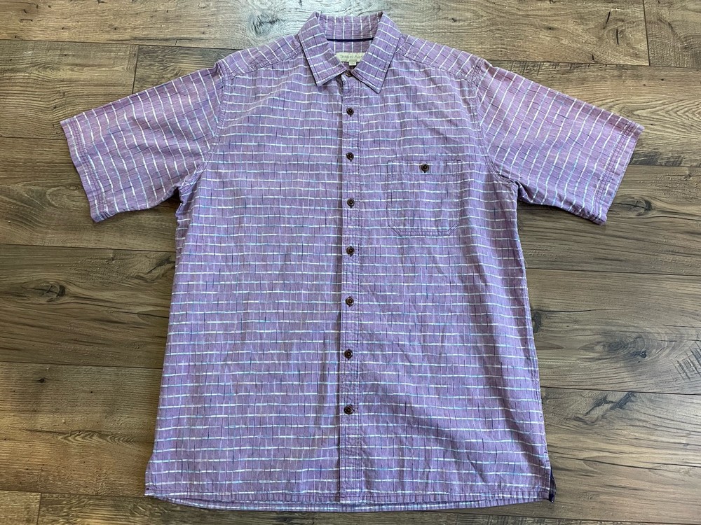 VTG Territory Ahead Shirt Seersucker Button Up Short Sleeve Purple Size LT