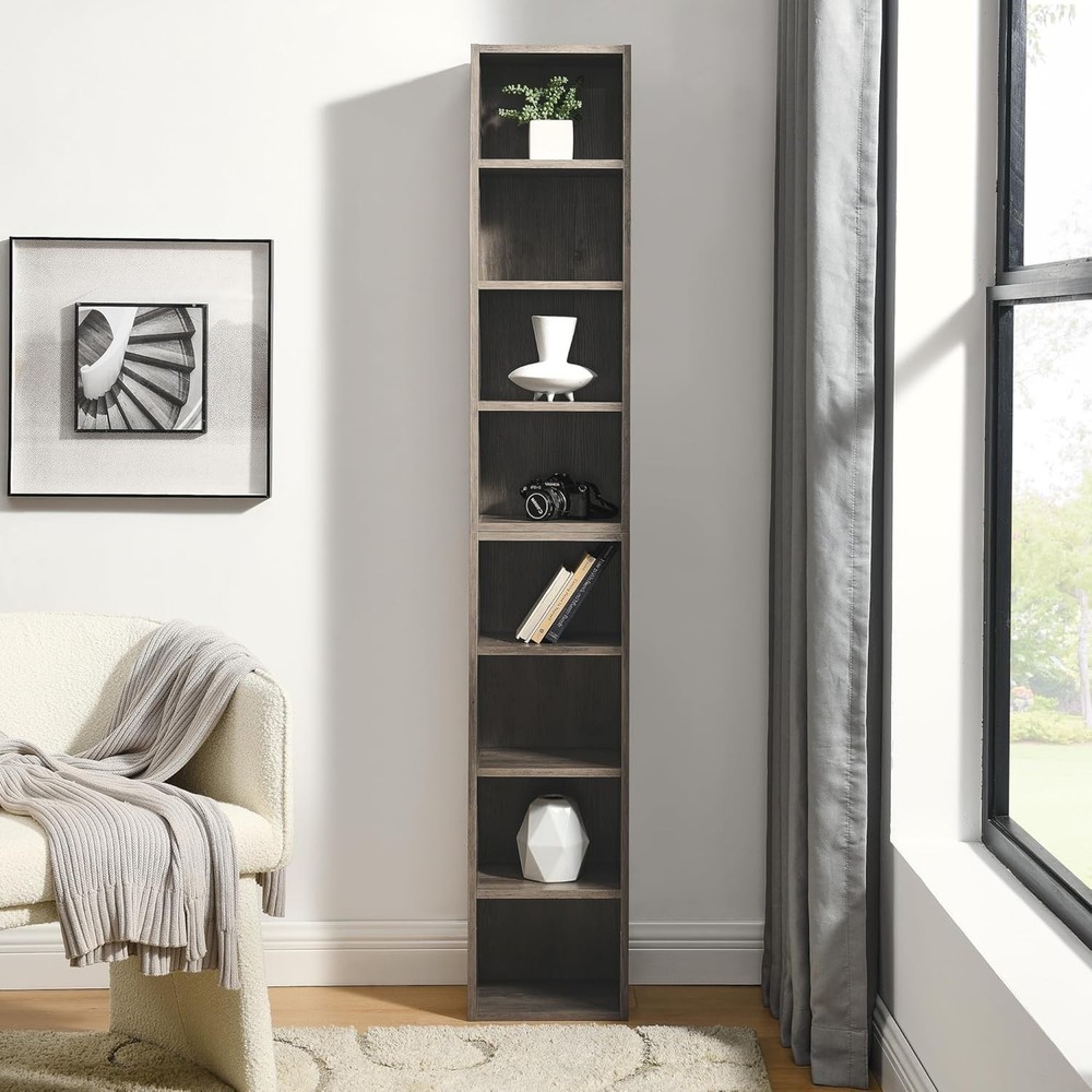 8-Tier Slim CD DVD Storage Cabinet with Shelves, Tall Narrow Bookcase