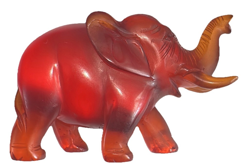 Cherry Yellow Dark Red Bakelite 63 grams Elephant Figure Carved Vintage Estate