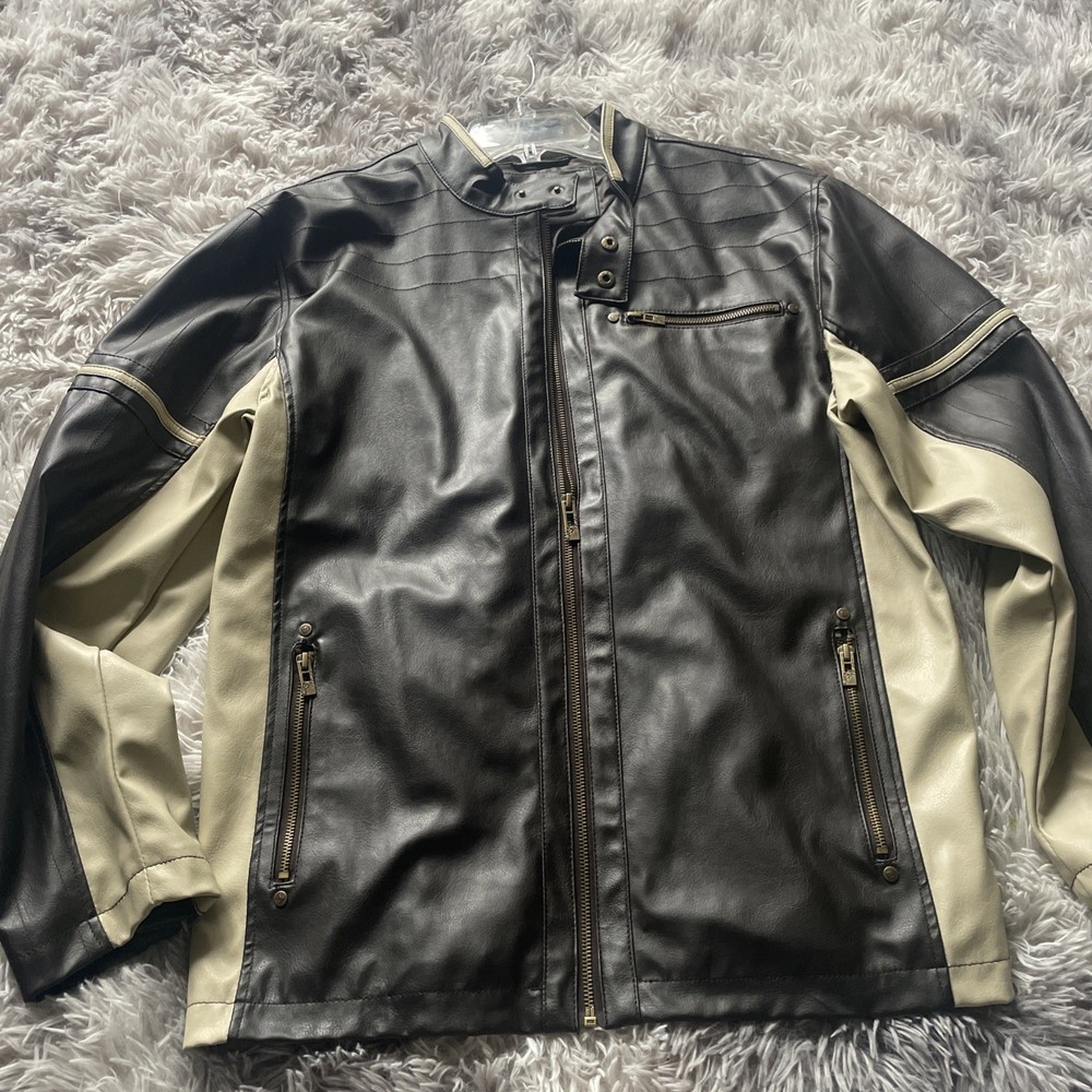 DISTORTION CUSTOM RAGS Men’s Faux Leather Motorcycle Jacket Size Large