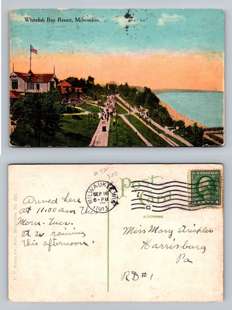 Milwaukee, WI-Wisconsin, Whitefish Bay Resort Card c1913, Vintage Postcard