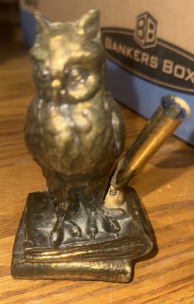 Vintage Brass Owl Pen Holder-NO PEN Rare
