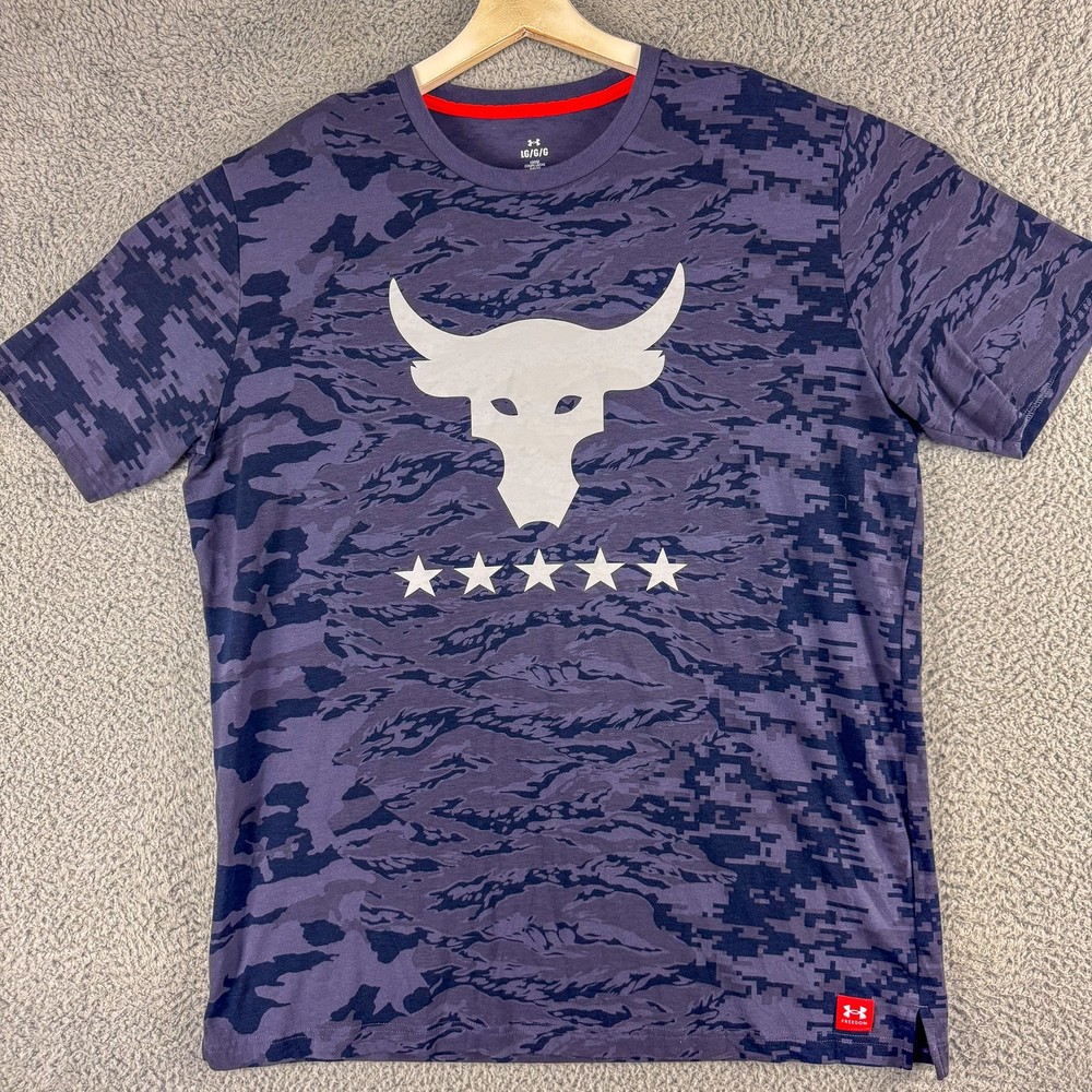 Under Armour Project Rock Freedom Shirt Large Blue Camo Mens By Air Land Sea Tee