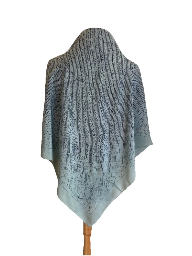 H80# REVELL PARIS Silk Scarf Abstract Graphic Line Print Gray Blue Large Vintage-image
