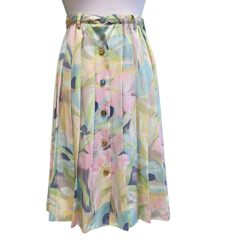 Vintage 80s 90s Abstract Multicolored Pleated Skirt Size 12 Womens-image