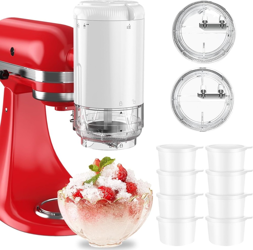 KitchenAid Stand Mixer Shaved Ice Attachment with 8 Reusable Ice Molds for Perfect Snow Cones
