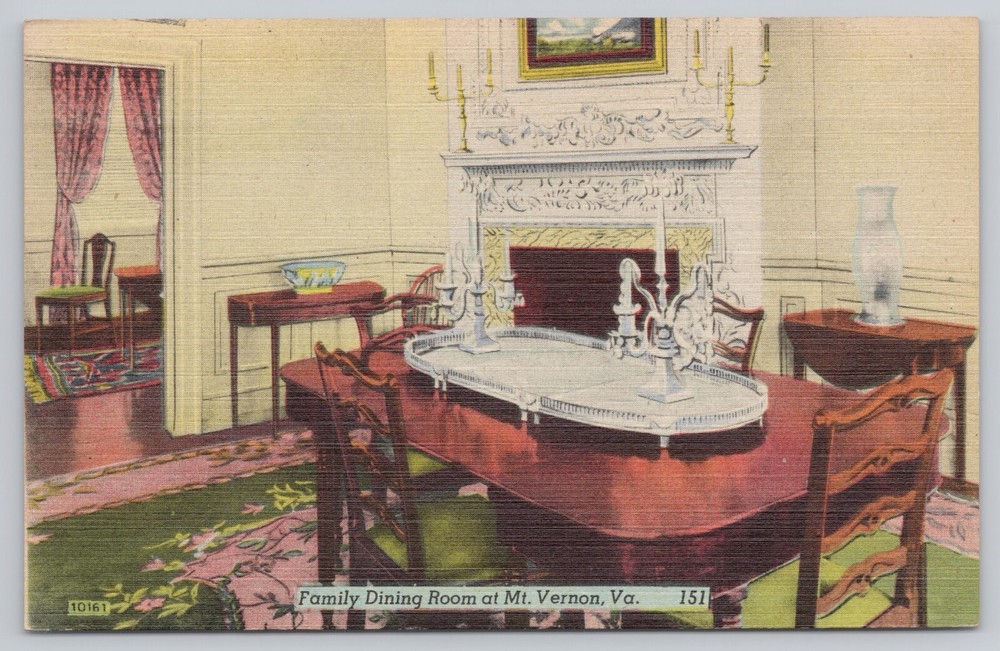 Mt Vernon Virginia, Family Dining Room, Vintage Postcard