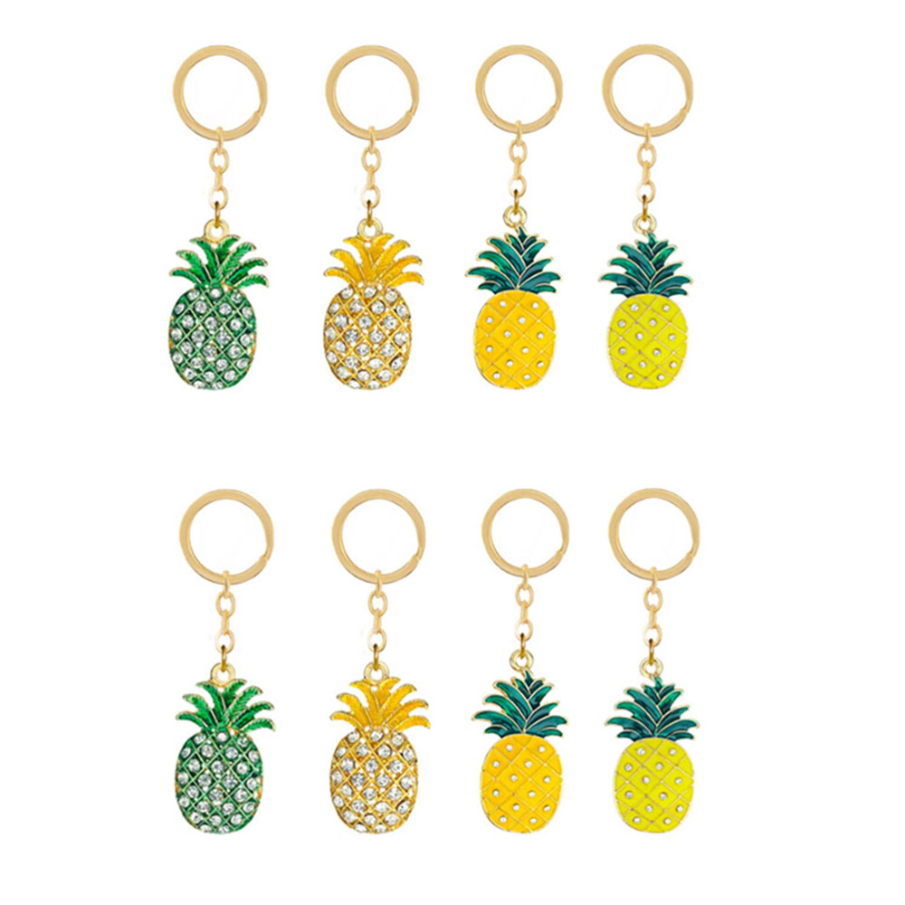 8 Pcs Rhinestone Car Key Chain Pineapple Keychain Locket of The Lid