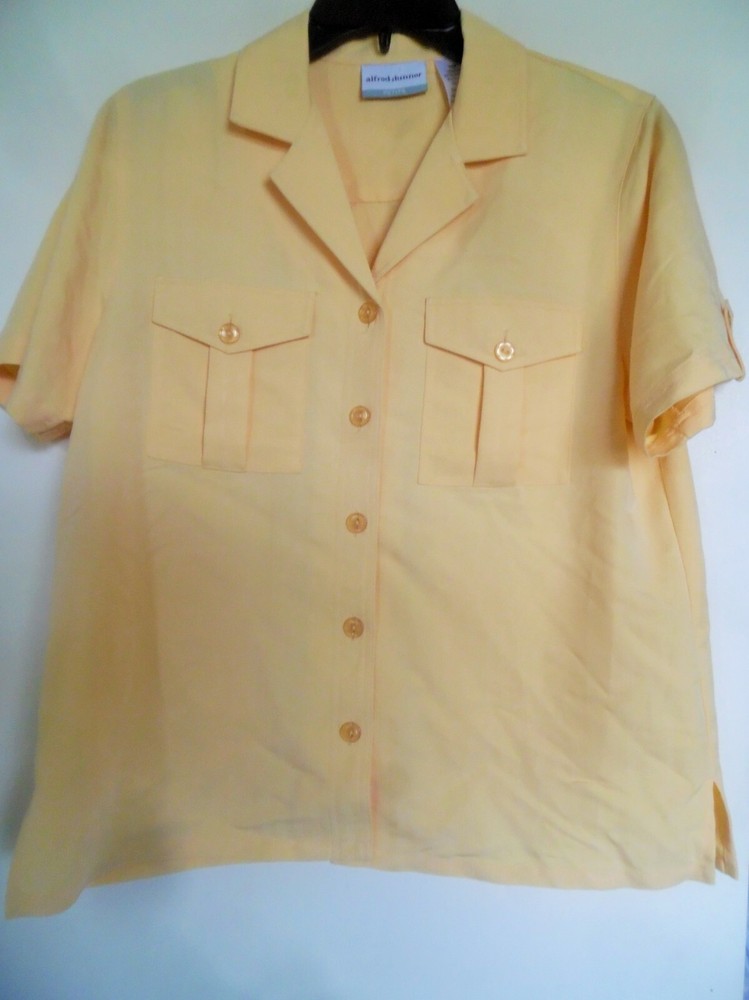 ALFRED DUNNER Size 10P Yellow Button Front Short Sleeve TOP Shirt