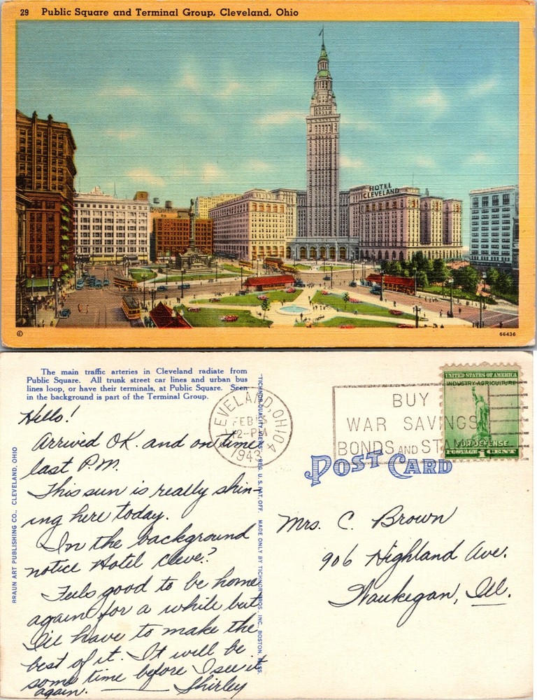 Public Square and Terminal Tower Cleveland Ohio OH Postcard