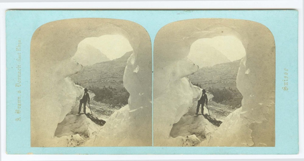 G2355~ SWITZERLAND – Grindelwald Ice Cave c.1860s Stereoview – A Braun