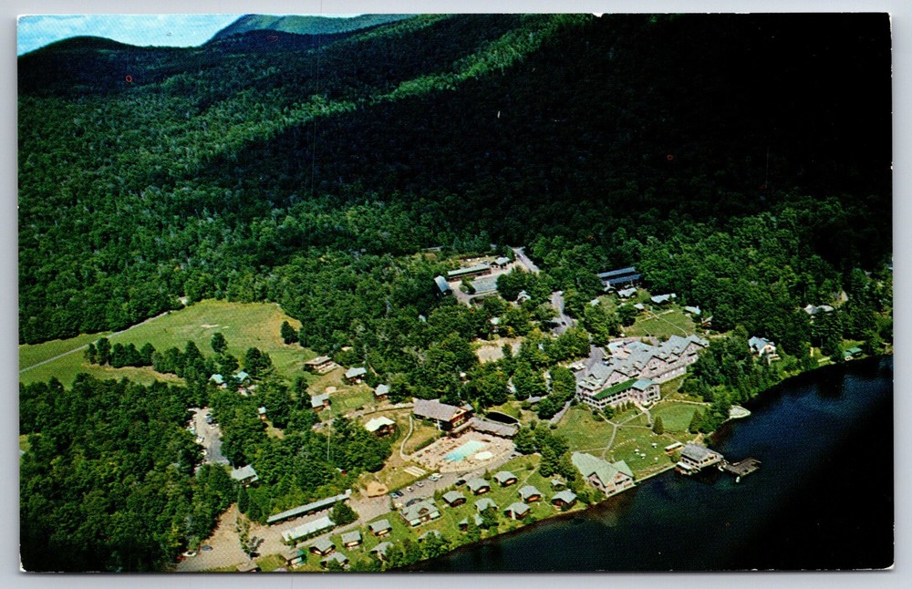 New York~Aerial View Of Whiteface Inn & Mountain On Lake Placid~Vintage Postcard