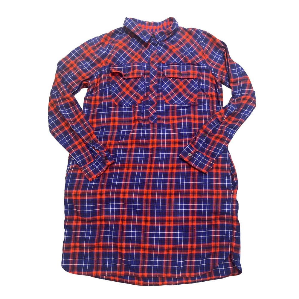 J. Crew Dress M Red & Blue Tartan Plaid Flannel Shirt Long Sleeve Pockets