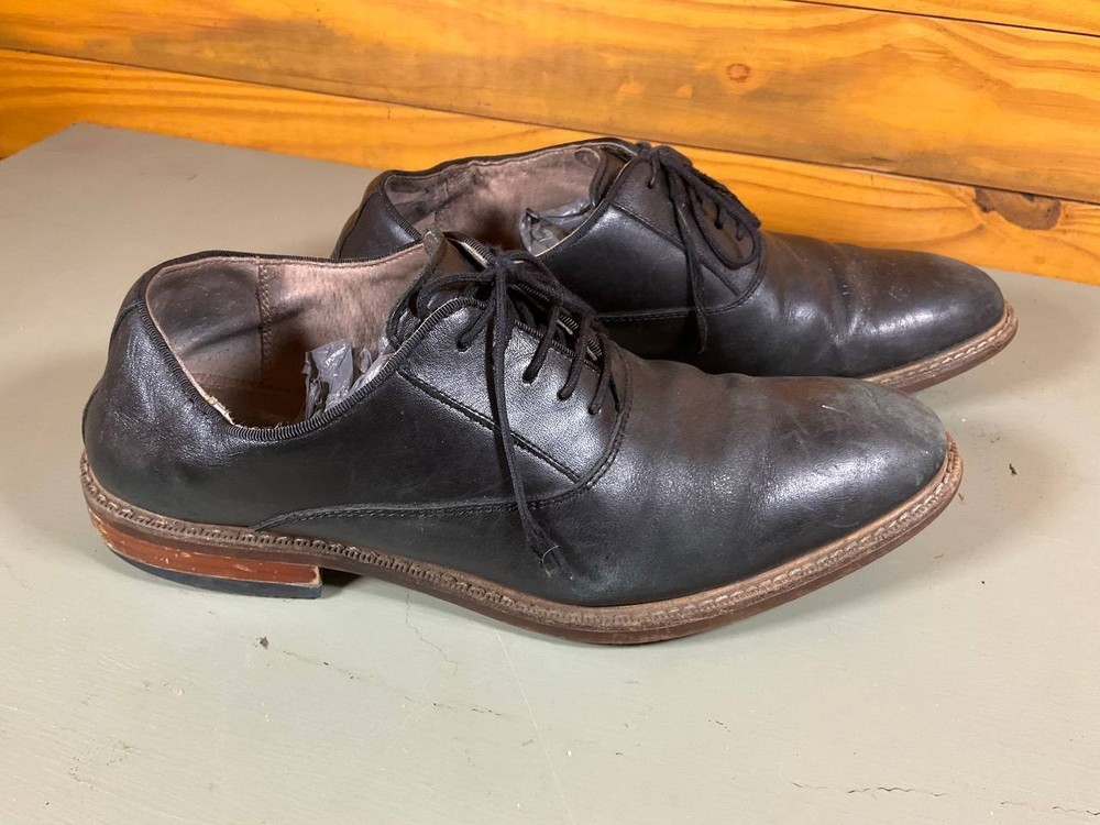 Aston Grey Leu Oxford Dress Shoes Mens Size 8 Black Leather Lace Up Business