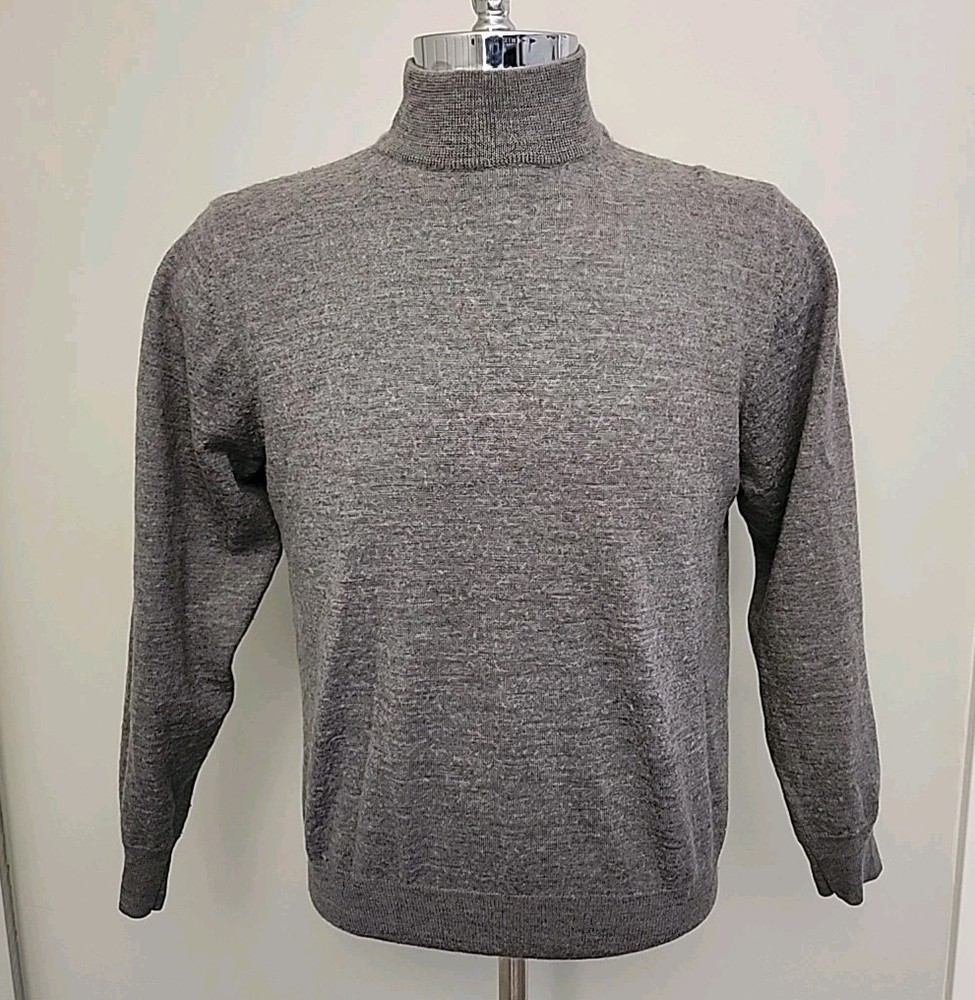 Mens Merino Wool Sweater LINEA UOMO XXL Long Sleeve Sweater Grey Mock Neck