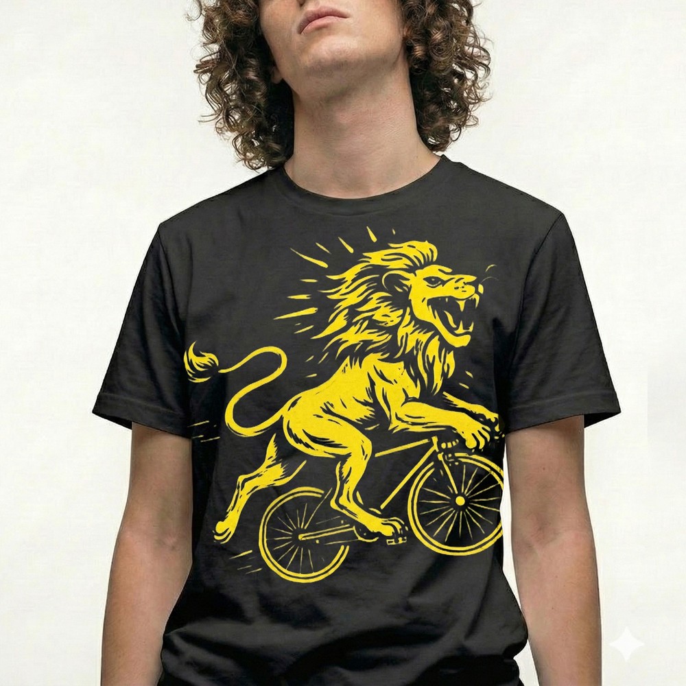 Lion Cycling T-Shirt Vintage Wild Retro Biker Tee Funny Gift