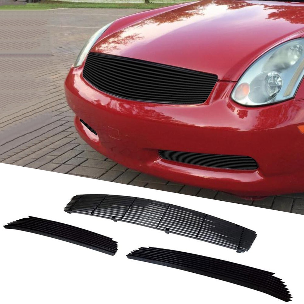 Black Front Billet Grille Insert Combo for 2005-2006 Infiniti G35 Sedan