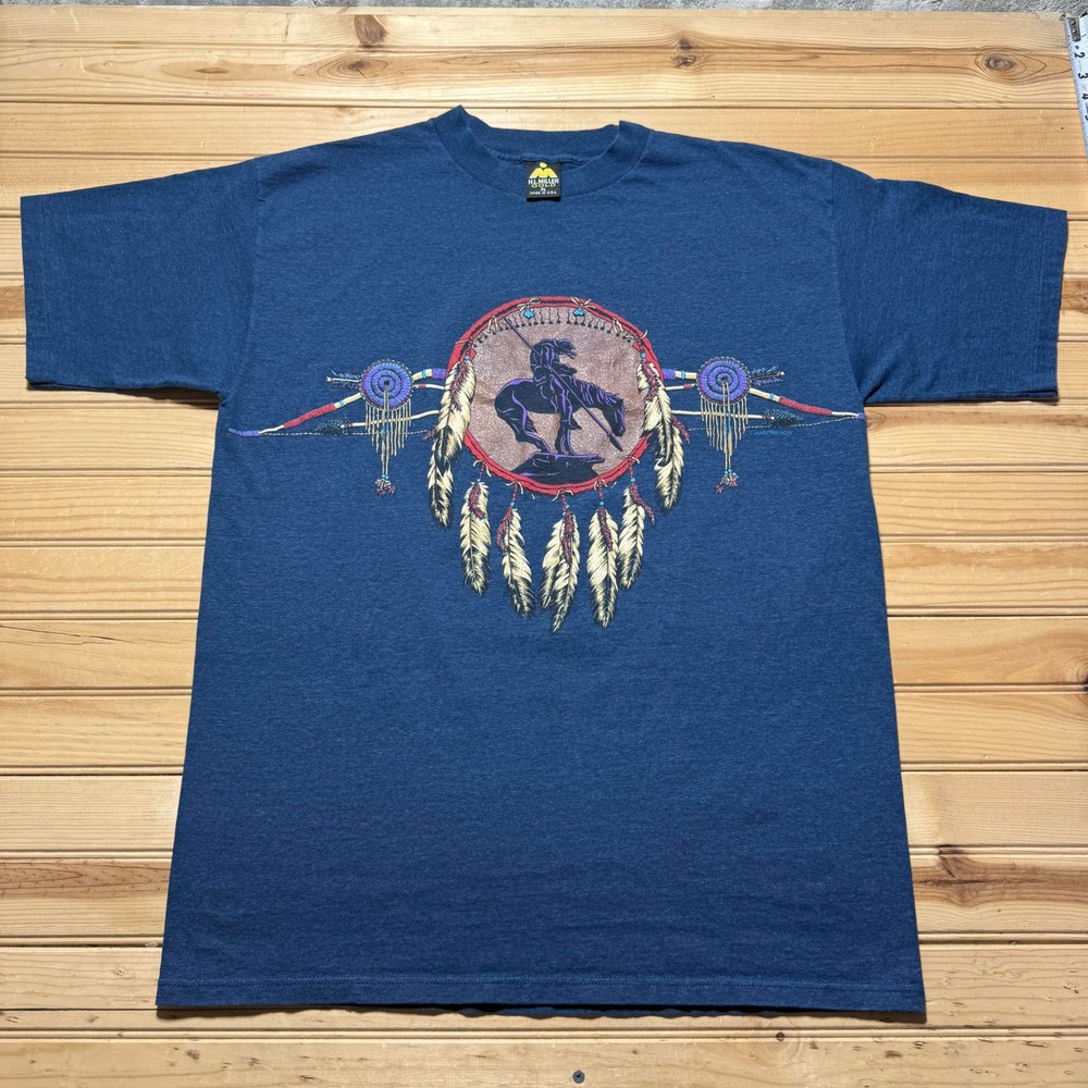 Vintage 1994 Native American Horse Rider Dream Catcher AOP T-Shirt USA Made - XL