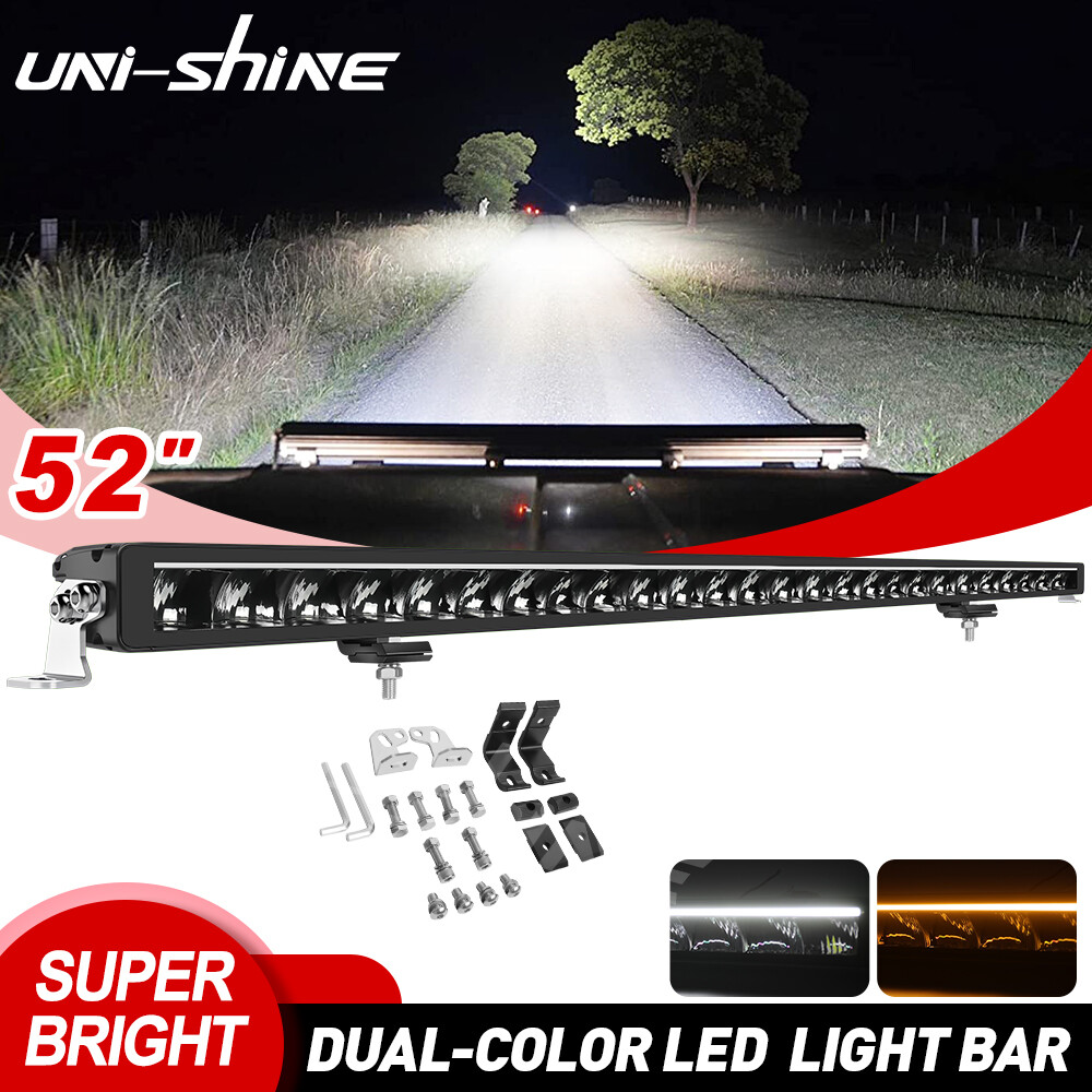 Upper Roof 52'' LED Light Bar Spot Flood Offroad Driving ATV UTV Amber/White DRL