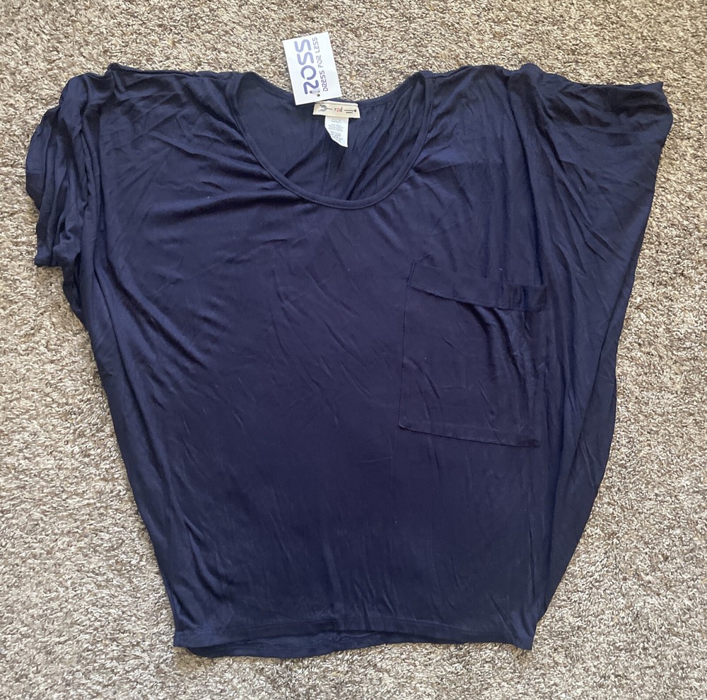 R2D Apparel Women's Navy Blue Short Dolman Batwing Sleeve Casual T-Shirt Medium