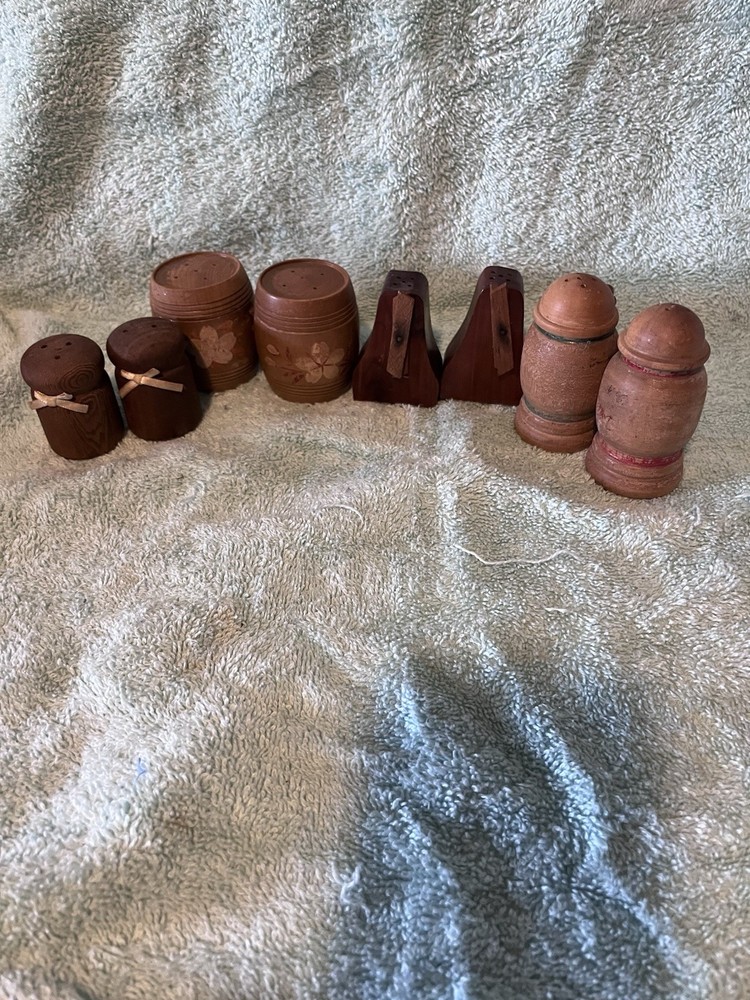 Collection Of Vintage Wooden Novelty Salt And Pepper Shakers In Various Shapes