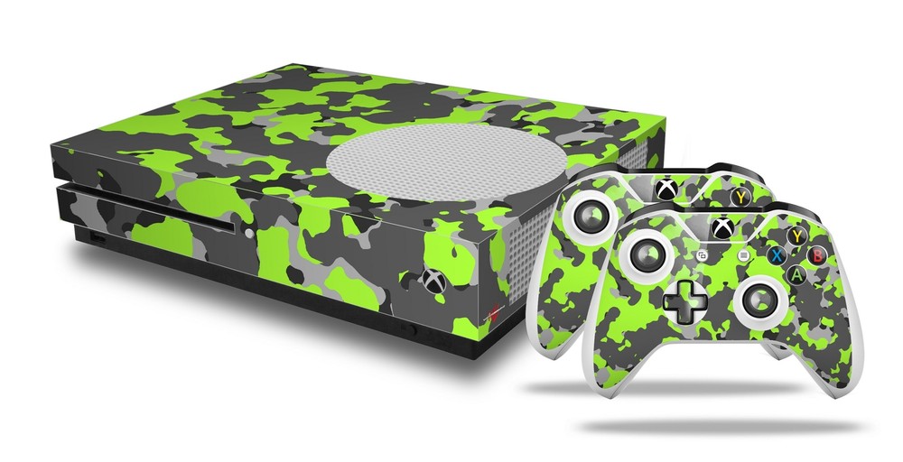 Skin XBOX One S Console Controller Old School Camouflage Camo Lime Green