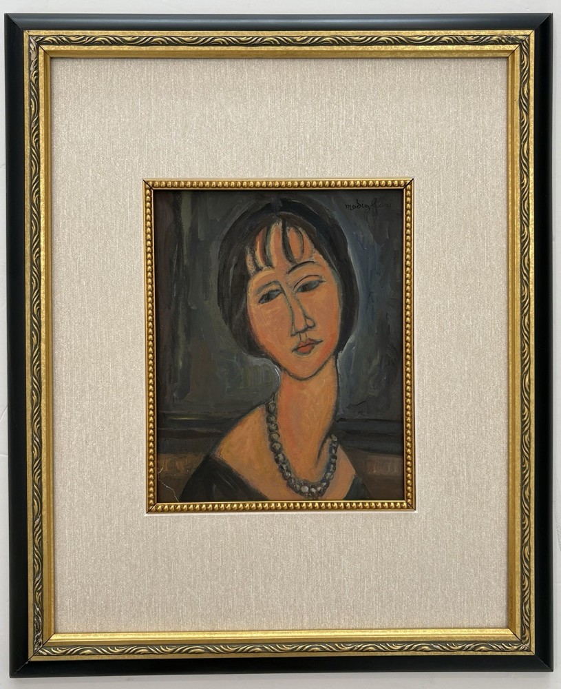 Amedeo Modigliani 1824-1920 Oil on Paper In The Style Of Painting Signed