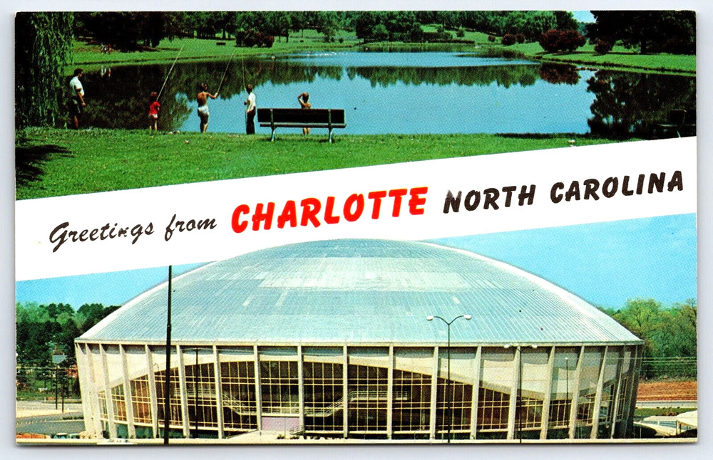 Charlotte North Carolina Greetings Coliseum Freedom Park Vintage Photo Postcard