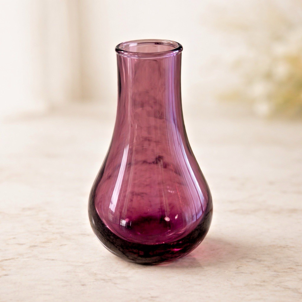 Vintage Amethyst Art Glass Bud Vase 5” Purple Thick Base MCM