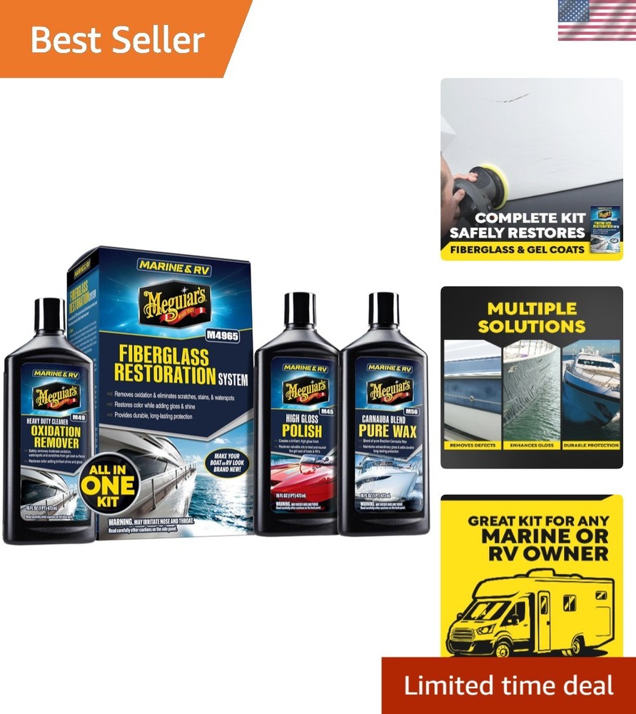 Meguiar’s Marine Fiberglass Restoration Kit - 3-Piece Boat Polish & Wax System