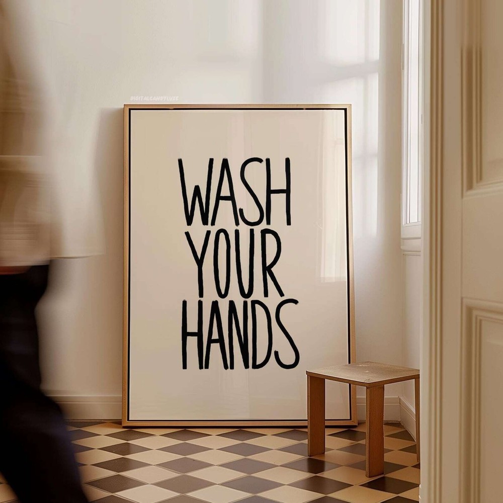 Bathroom Wall Art Wash Your Hands Print Bathroom Wall Decor Retro Wall Prints