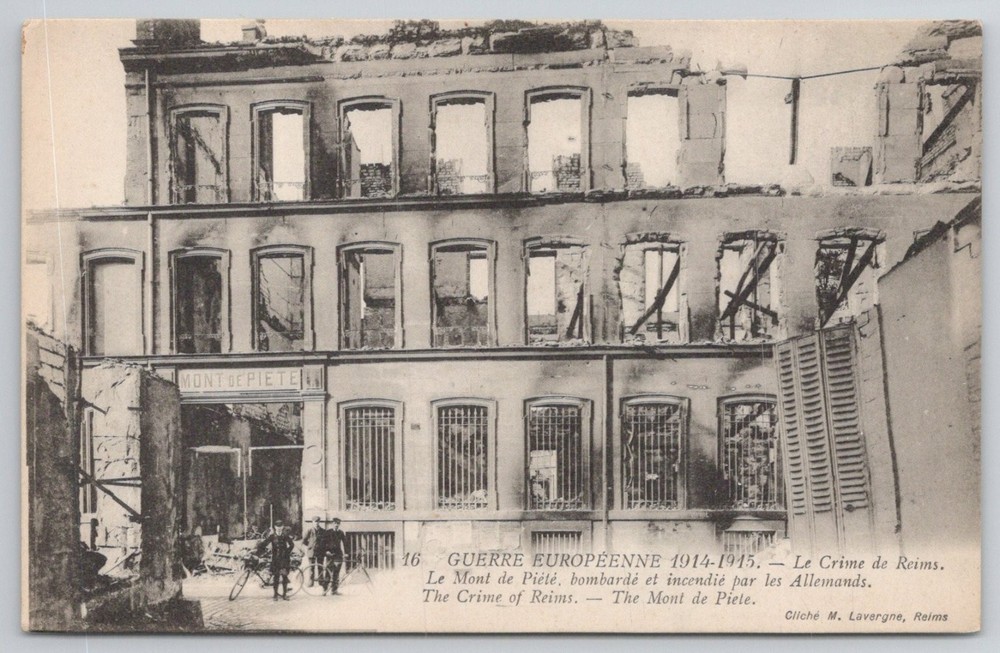 WWI Reims Mont de Piété Bombing Postcard 1914-1915 France War Damage