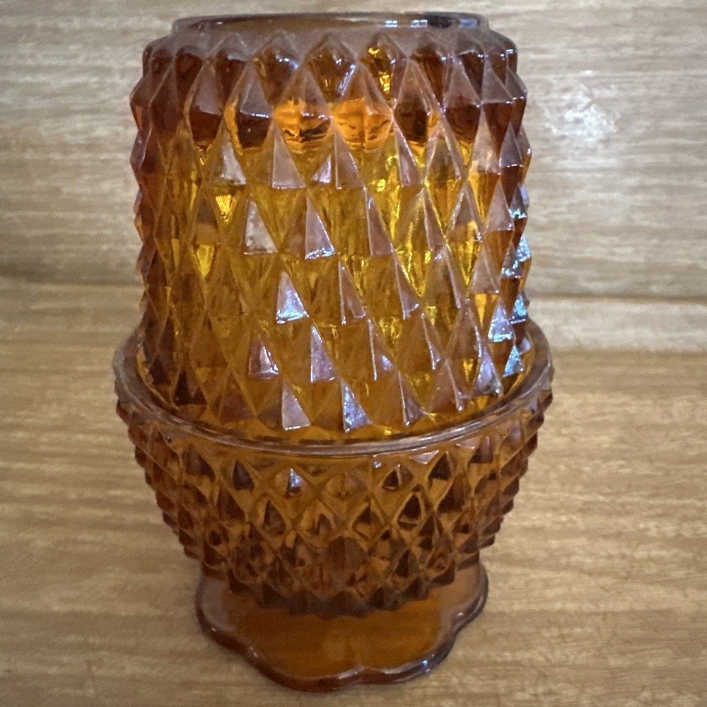 Indiana Glass Vintage Golden Amber Diamond Point Fairy Lamp