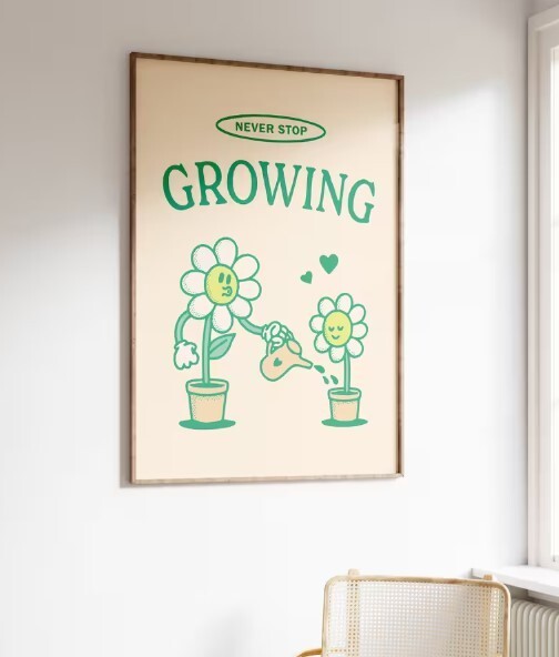 Retro Never Stop Growing Motivational Wall Art Poster