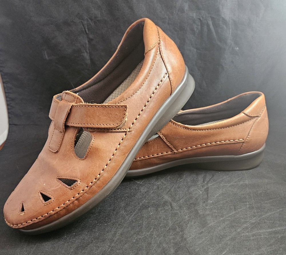 SAS Roamer Walking Shoe Women 9.5 Brown Leather Sandal Tripad Loafer Made in USA