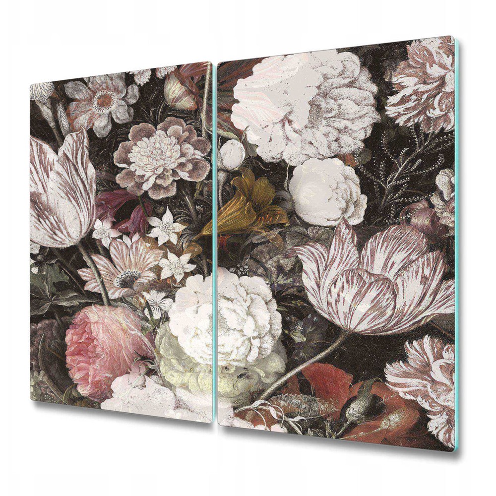 Glass Induction Ceramic Hob Cover Dutch Floral Art | Vintage Painted | 2x30x52