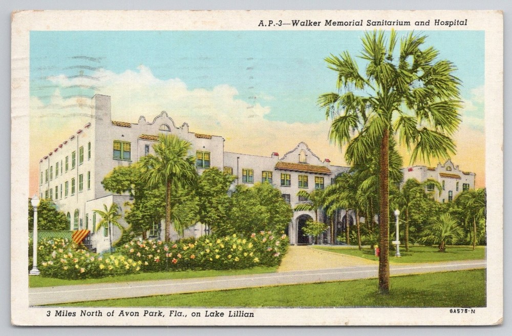 Vintage Walker Memorial Sanitarium Hospital Lake Lillian Avon Park FL Postcard