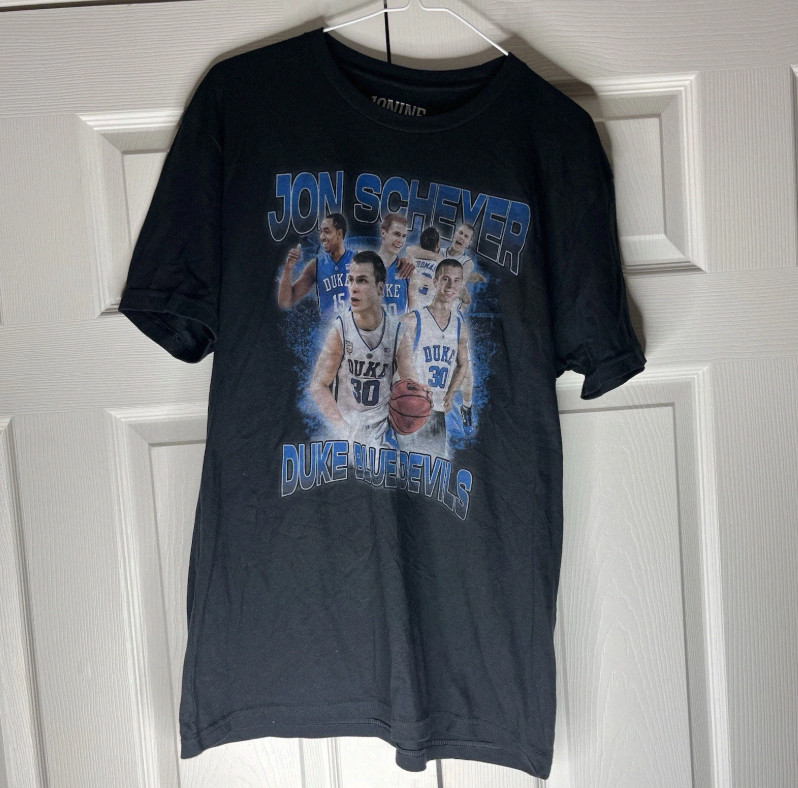 Duke Blue Devils Jon Scheyer Graphic Vintage Thrifted T-Shirt Grunge Black Tee