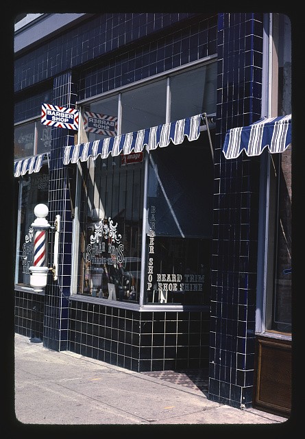 Ogden Utah Shear Brothers Barber Shop 1980 storefront sign striped awning