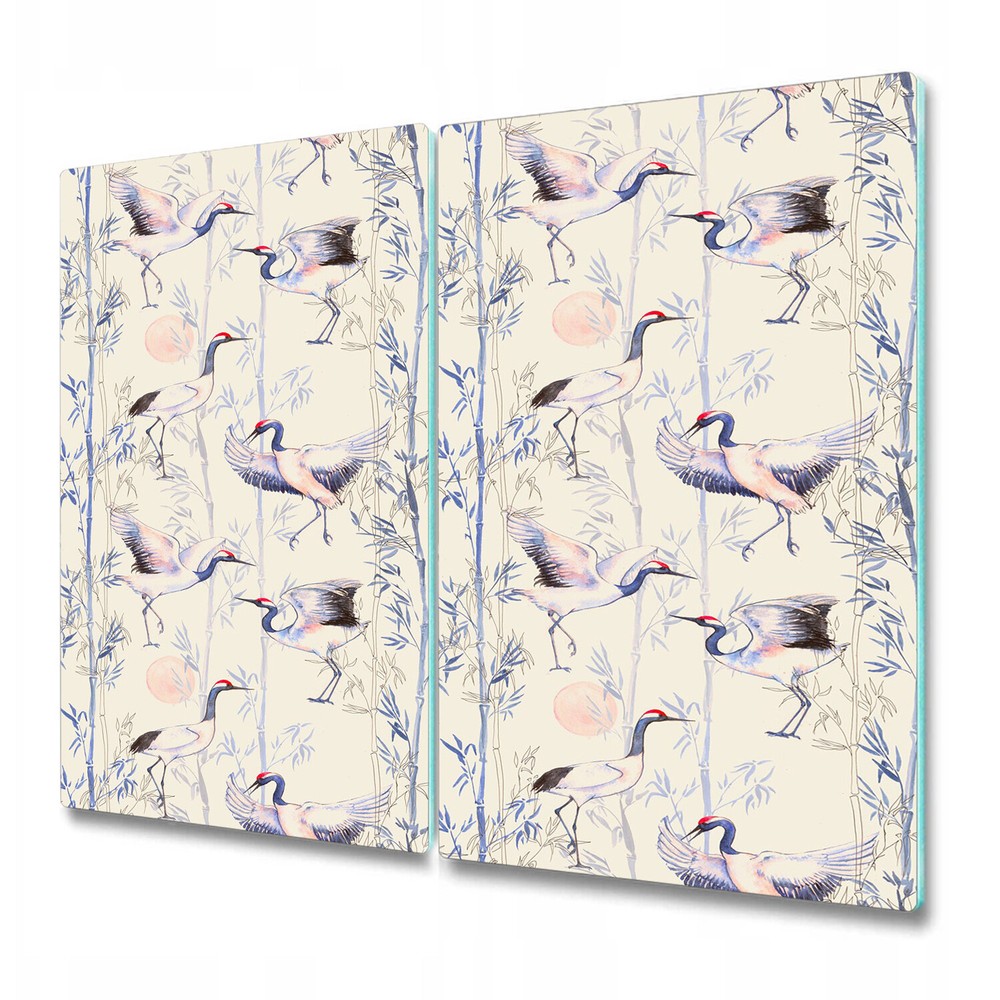 Serving Chopping Board Glass Cover Dancing cranes white and purple art 2x30x52