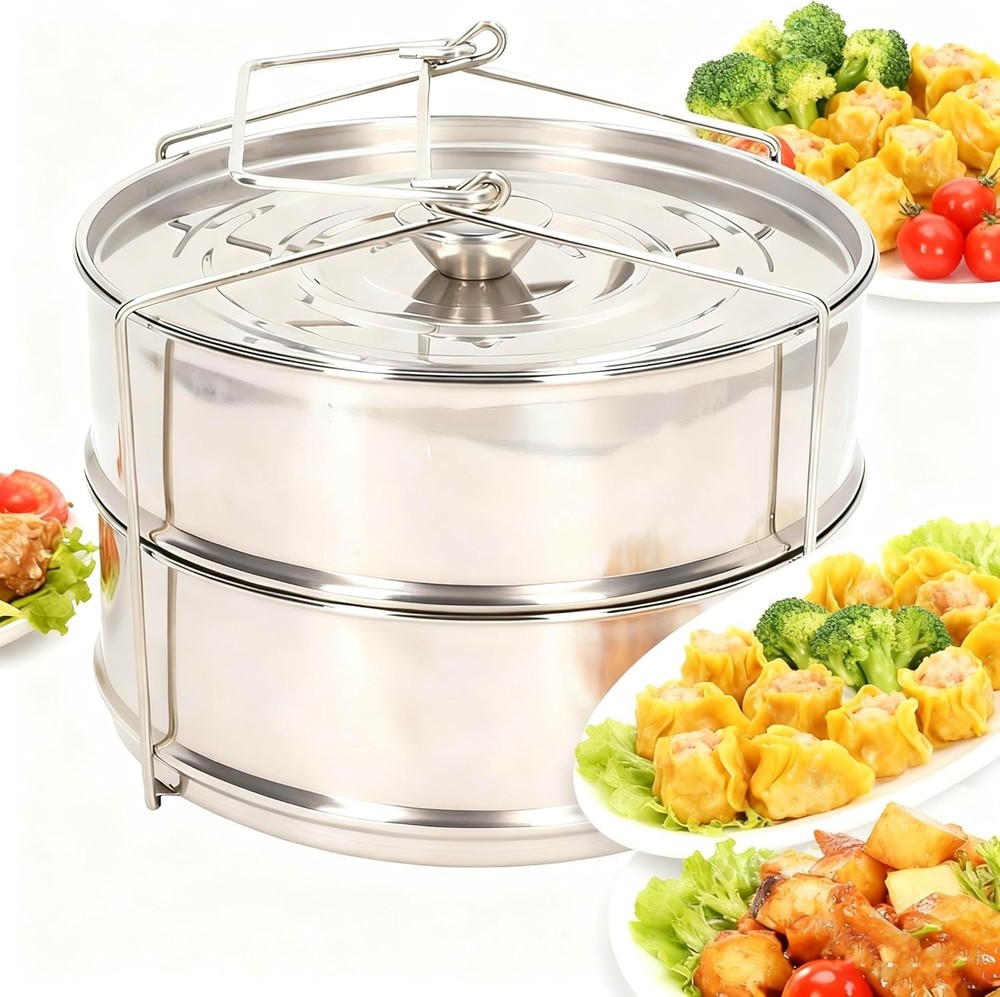 2-Tier Staable Steer Insert Pans - 304 Stainl Steel Ste Pot with