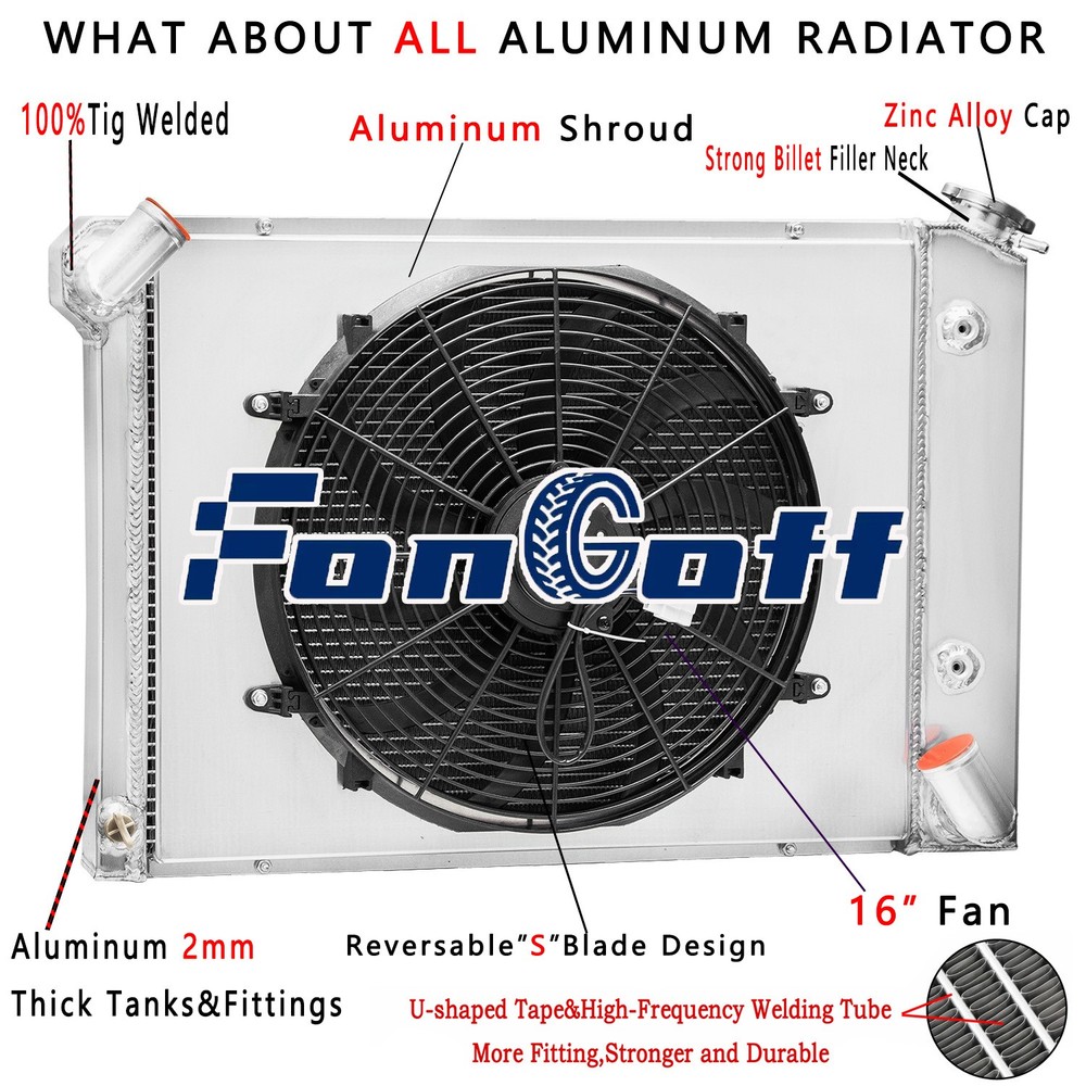 4 Row 62MM Core Radiator Shroud Fan For 1966-1968 Chevy Corvette 7.0L 427ci V8