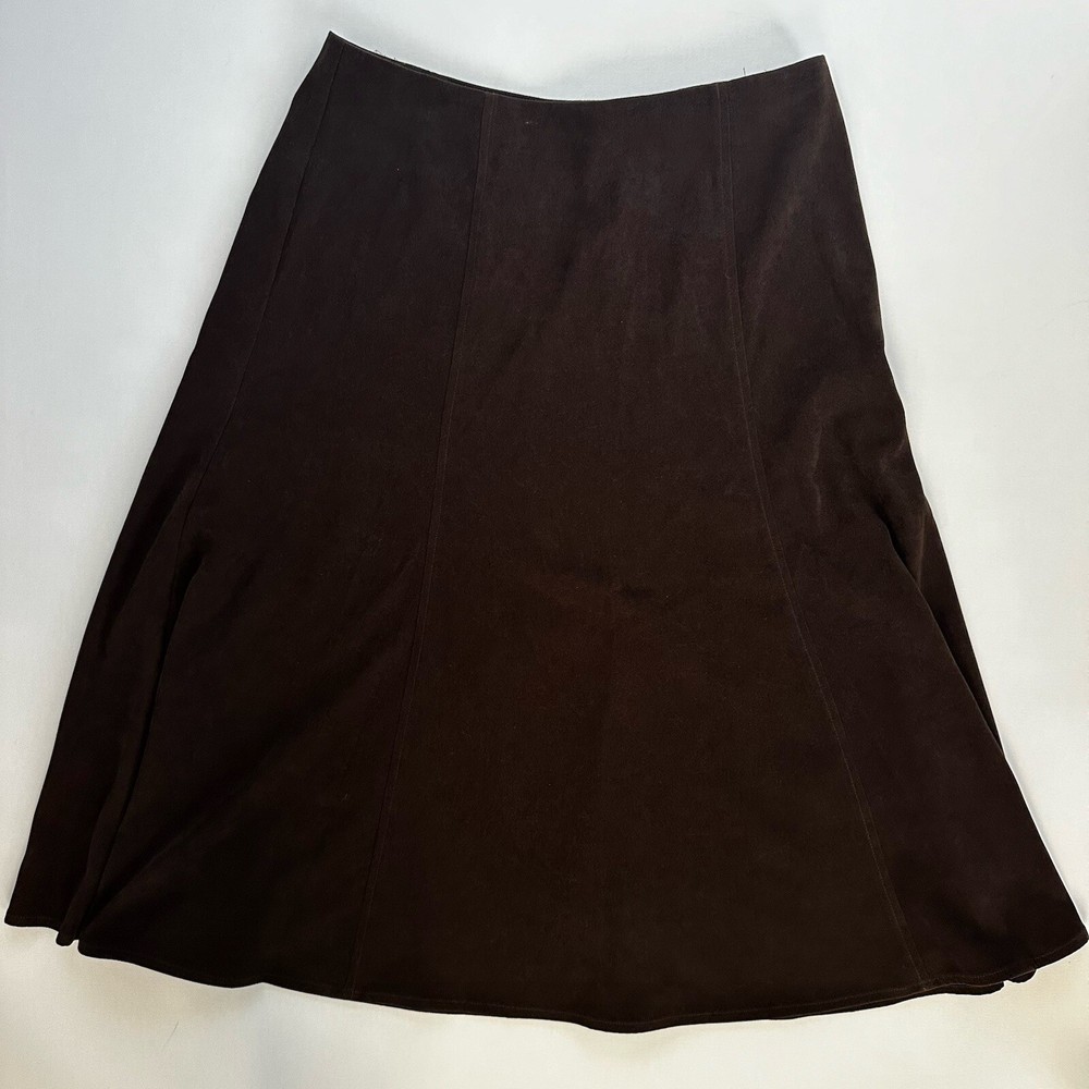 JM Collection Womens Faux Suede Flare Skirt Sz 10 Brown Cottagecore Boho