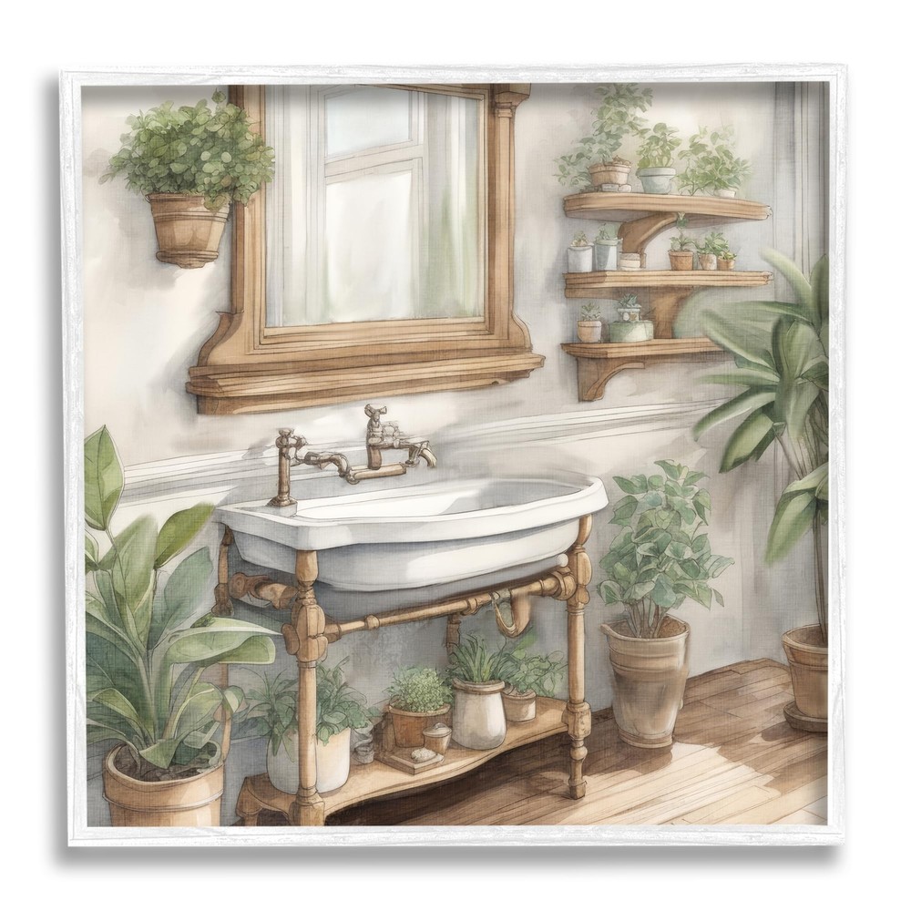 Bathroom View with Plants Framed Giclee Art by Kim Allen