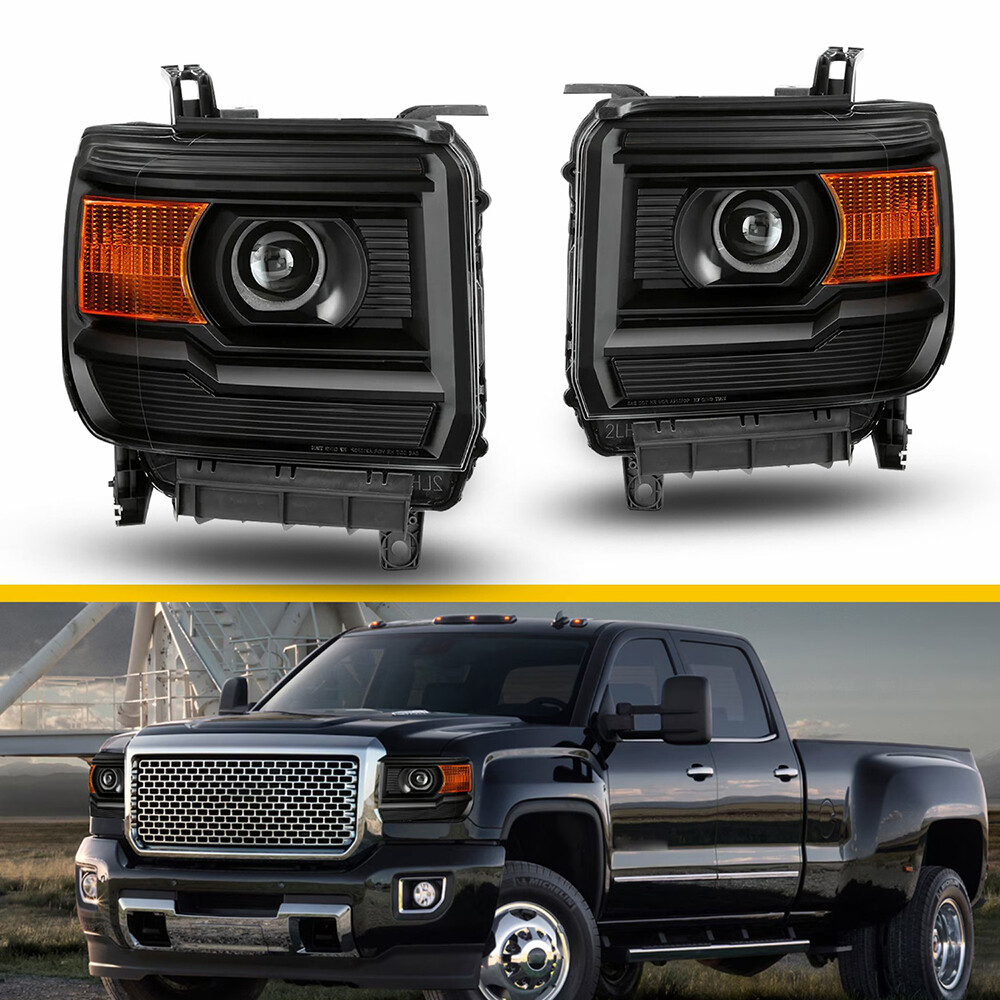 For 2014-2015 GMC Sierra 1500 Black Amber Pair Headlights Assembly Projector